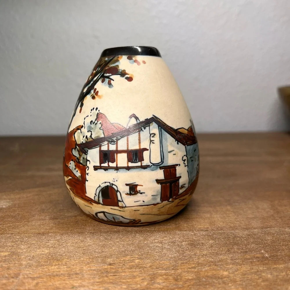 Ciboure stoneware Basque Vase R Berne / Vintage Basque Country decor Signed